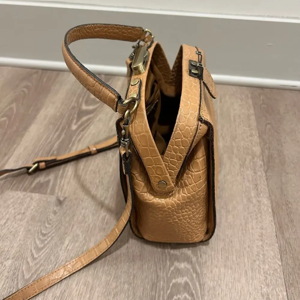 Patricia‎ Nash Nela Croc Embossed Leather Satchel Biscuit Top Handle Crossbody